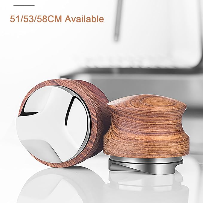 Coffee Tamper 58mm with Wooden Handle, Beautiful Espresso Hand Tampers for Premium Barista, Coffee Lovers, Handmade Coffee Shop