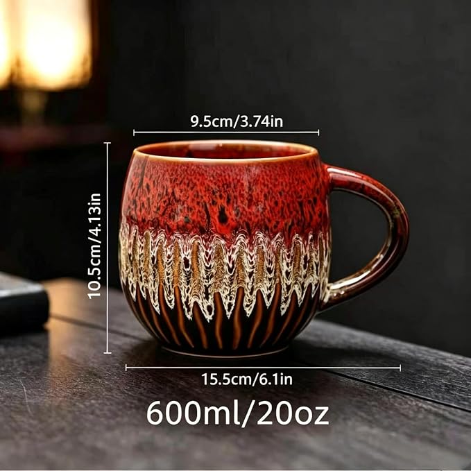 20 oz Large Ceramic Coffee Mug,Creative Handcrafted Reactive Glaze Coffee Cups Suitable for Home and Office Use,Dishwasher & Microwave Safe,Novelty Pottery Mug for Coffee Lovers Gift (red) - Image 3