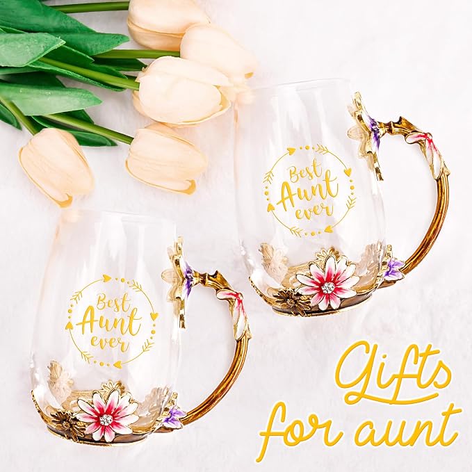 OEAGO Gifts for Aunt from Niece Nephew Tea Cup Cool Birthday Gift Enamel Flower Glass Mugs Christmas Mothers Day New Aunt Announcement Promoted - Image 5