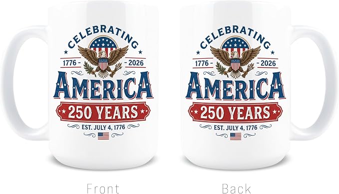 America 250 Coffee Mug, 250 Anniversary USA Coffee Mug, 250th Anniversary USA Cup, 15 oz Ceramic Patriotic Cups, America Gifts, Patriotic Gift, Independence Day, 4th of July - Image 3