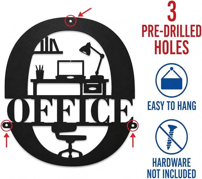 Office Metal Wall Decor, Modern Home Office Sign, 14 Inch | 14-inch matte black metal office sign with pre-drilled holes for home offices, workspaces, studios, and professional decor. - Image 6