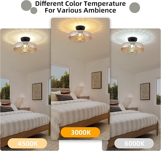 Semi Flush Mount Ceiling Light,11.8 inch Vintage Warm Amber Glass Ceiling Light Fixture,Living Room Lighting Fixtures Ceiling for Hallway Porch Bedroom Bathroom Dining room,E26 Base(Bulb Not Included) - Image 7