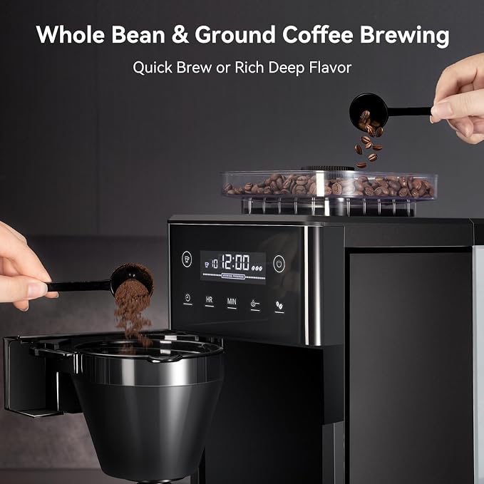 Gevi 10-Cup Grind & Brew Coffee Maker, Touch Screen, Programmable Brew | All-In-One 10-Cup Coffee Maker With Built-In Grinder & Glass Carafe, 90-Min Warm Plate, Reusable Filter, 1.5L Tank - Image 3