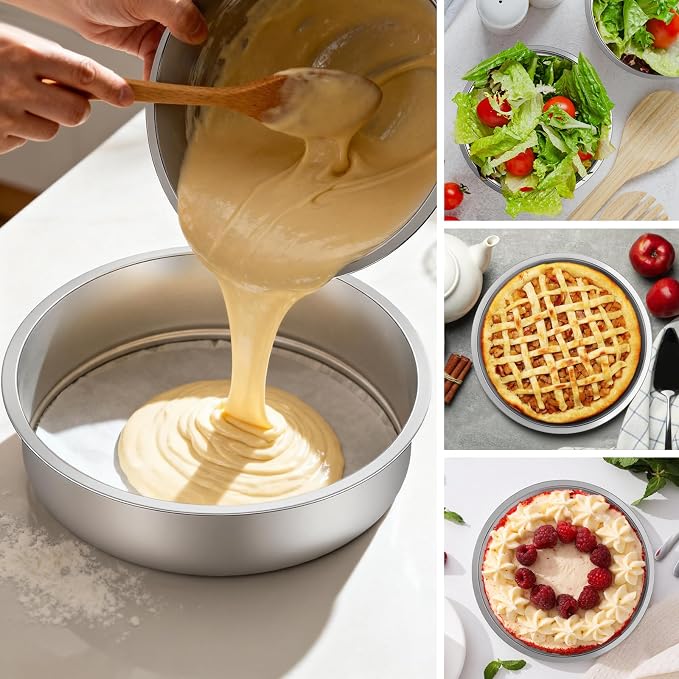 Ohtomber 8 Inch Stainless Steel Layer Cake Pan, Set of 4 | Stackable, Even Heating, Dishwasher Safe & Non-Toxic, Ideal for Birthday, Wedding & Christmas Holiday Baking - Image 5