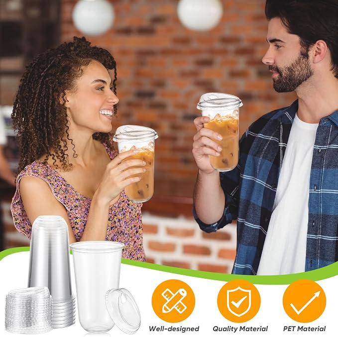 Ziliny 50 Sets Clear Plastic Coffee Cups with Sip Lids, Disposable Plastic PET Crystal Cups for Iced Coffee, Smoothie, Cold Beverage, Drink Shops and Party Catering(Clear,18 oz) - Image 6