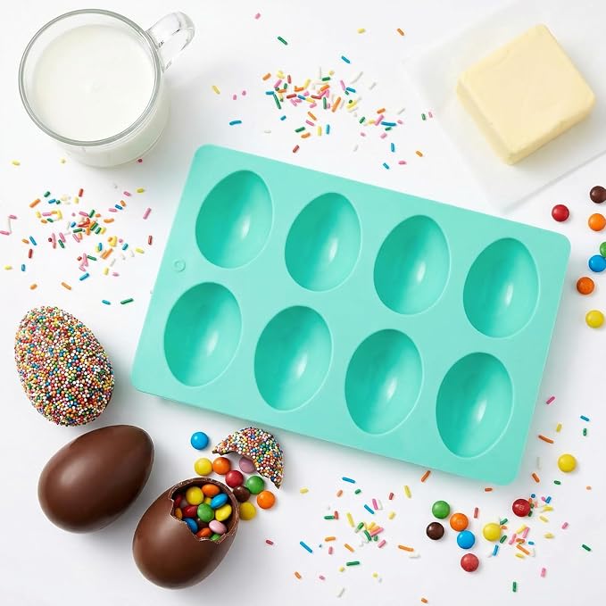 2 Pack Silicone Egg Molds 8 Cavity Easter Silicone Candy Mold 3D Egg-Shaped Silicone Baking Mold for Chocolate, Jello, Mini Cakes, DIY Desserts, Candy, Ice, Pudding, Baking (2, Green) - Image 7