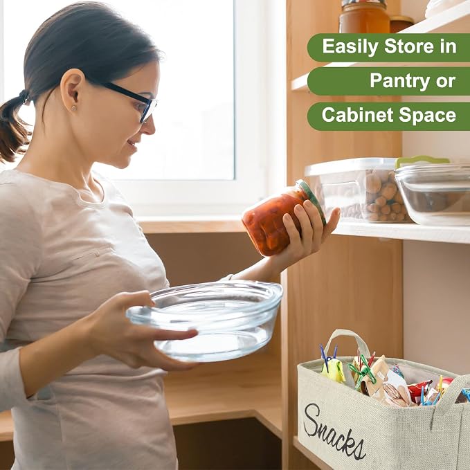 17 Pcs Snack Basket Sets, Snack Storage Bin for Pantry Shelves with 16 Pcs 2 Inch Chip Clips, Basket Organizer for Kitchen, Chips, Popcorn, Candy, Pretzels (Cream-colored,Burlap) - Image 5