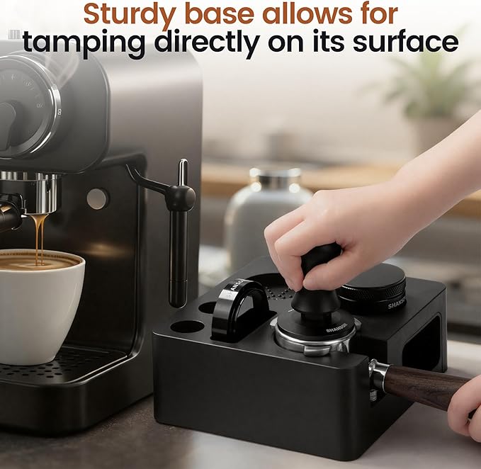 ShanSon Espresso Accessories Kit,7-in-1 54mm Compact Espresso Tamper Set: Espresso Tamper, Distributor, Bottomless Portafilter, Dosing Funnel,Station