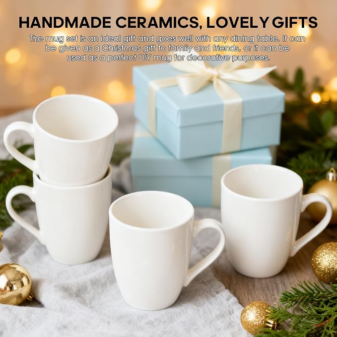 Ceramic Coffee Mugs Set of 4, 12 OZ, White | Porcelain, With Handle, Dishwasher Safe, Microwave Safe, Hot Tea, Americano, Mocha, Milk, Latte - Image 9