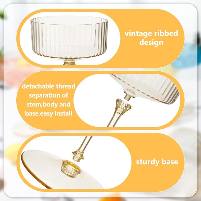Jingmore 12 Pcs Ribbed Martini Glasses 10 oz Disposable Plastic Vintage Ribbed Coupe Glasses Unbreakable Dessert Parfait Glassware for Wedding Birthday Party Supplies (Gold) - Image 4