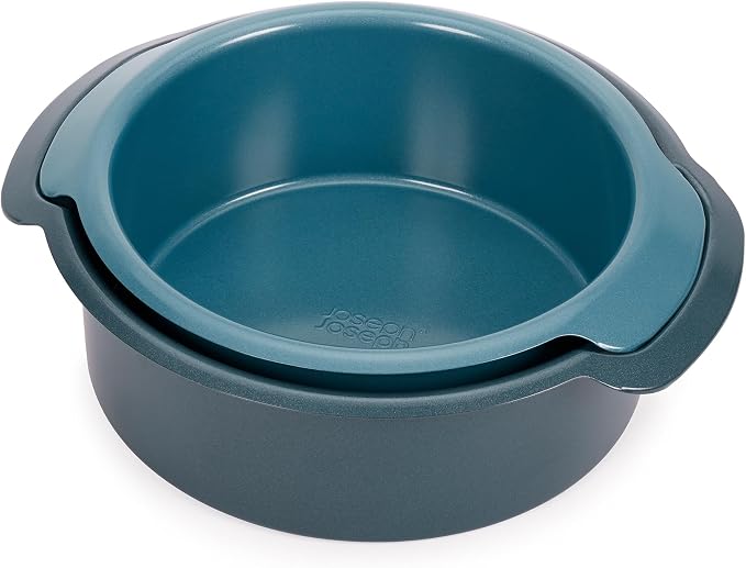 Joseph Joseph Nest™ Bake Set of 2 Non-Stick Round Cake Pan, 9in & 7.8in, Carbon Steel, Easy-Pull Handles, Stackable, Space-Saving Design, 10-Year Guarantee by Unknown