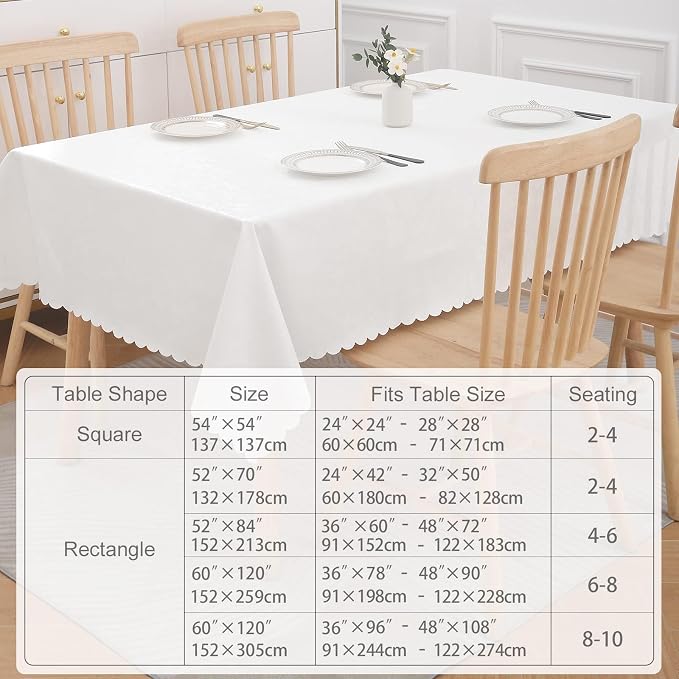 Smiry Rectangle Waterproof Heavy Duty Vinyl Tablecloths, 70 x 90 Inch | Wipeable Washable Floral Embossed Table Cover for Kitchen and Dining Room, Indoor & Outdoor Use, White - Image 6