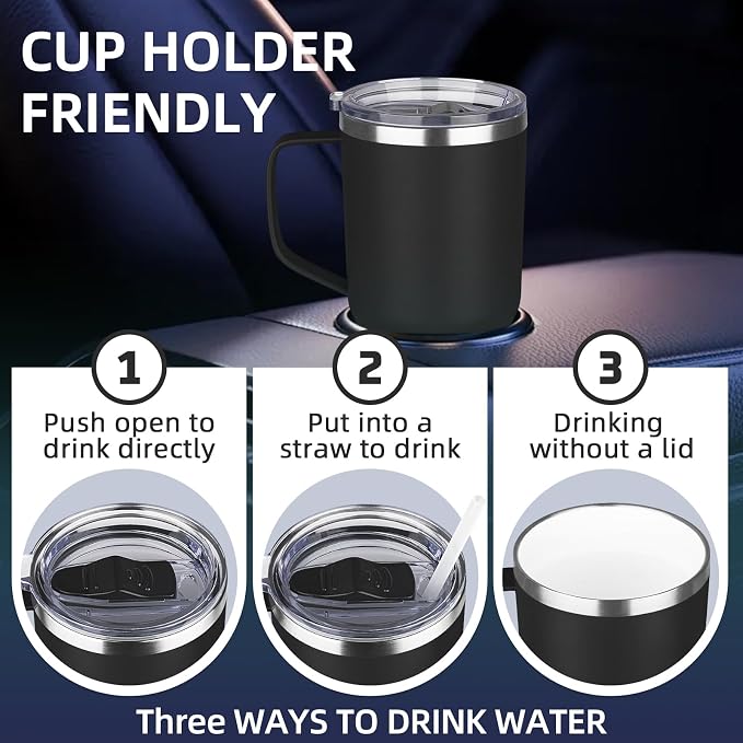 20 oz Insulated Coffee Mug with Ceramic Coating, Stainless Steel Travel Mug Tumbler with Handle Lid and Straw, Double Wall Leak-Proof Coffee Travel Mug Keeps Drink Hot and Cold (Black) - Image 6