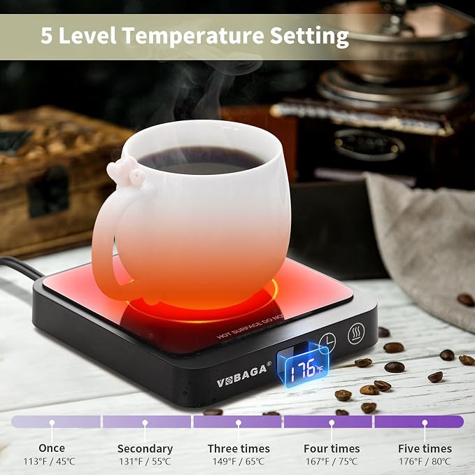 VOBAGA Mug Warmer, Coffee Cup Warmer for Desk with 5 Temp Settings & 2-12H Timer, Smart Candle Warmer & Coffee Warmer with Display for Fastest Heating Coffee, Cocoa, Ideal Coffee Gifts(No Cup) - Image 2