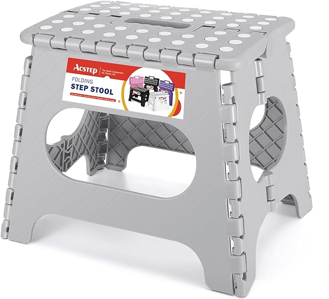 ACSTEP 11" Folding Step Stool for Kids, Holds 300 lb Foldable Stools, Gray | Heavy Duty Collapsible Foot Stool, Lightweight with Built-in Handle, Non-Slip for Adults Kitchen Bathroom Bedroom Outdoor by ACSTEP