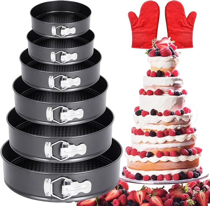 Springform Cake Pan Set, Non-stick 6pcs(7 8 8.5 9.5 10 11Inch) Cheesecake Pan Removable Bottom, Leakproof Round Spring Form Pans Cake Pans Sets for Baking, Included 2pcs Silicone Baking Gloves by Unknown