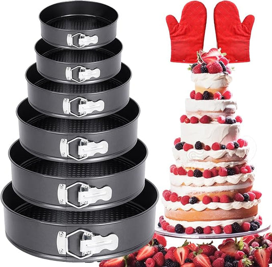 Springform Cake Pan Set, Non-stick 6pcs(7 8 8.5 9.5 10 11Inch) Cheesecake Pan Removable Bottom, Leakproof Round Spring Form Pans Cake Pans Sets for Baking, Included 2pcs Silicone Baking Gloves by Unknown
