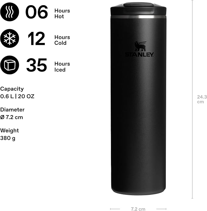 STANLEY 1913 Transit Flip Top Mug 0.6L - Black | Keeps 6 Hours Hot - 12 Hours Cold - Leakproof - Dishwasher Safe - Car Cup Holder Compatible - Image 2