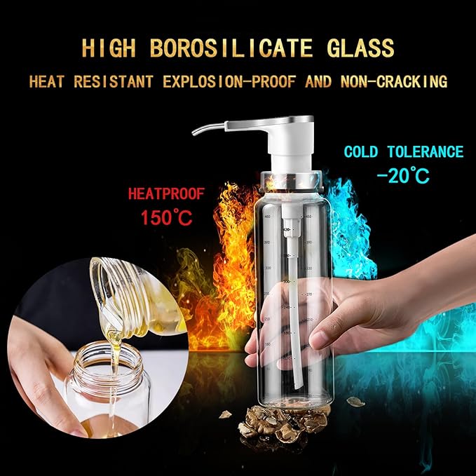 Coffee Syrup Dispenser, Sauce Pump Dispenser, 17 oz Glass Bottle with Stainless Steel Pumps, Leak-Proof, Food Grade Pumps for Honey, Syrups, Oil, Condiments, Salad Dressings and More (3)