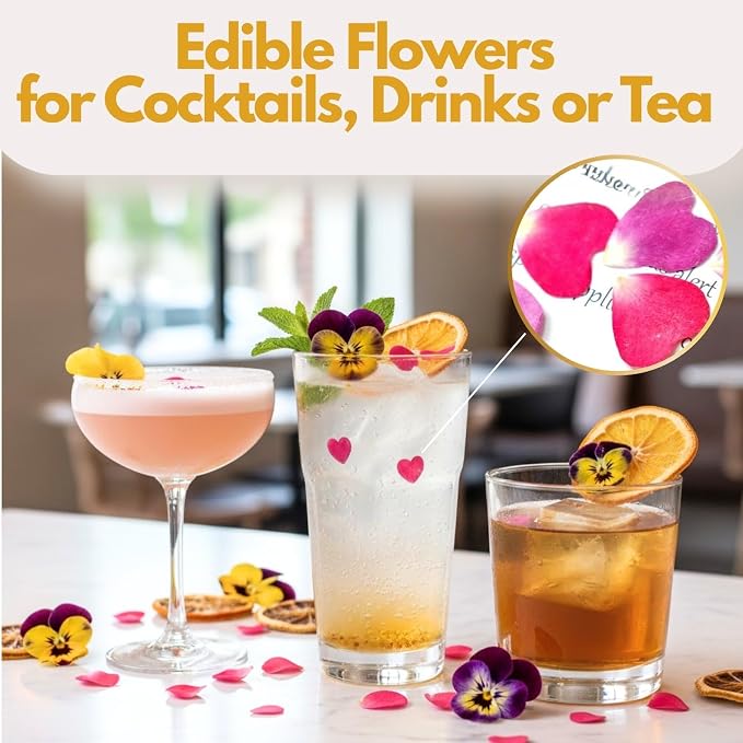 63 Pcs Edible Flowers Cake Decorations – Dried Edible Flowers for Cocktails, Drinks, Cupcake Topper & Cake Decorating, Food Grade Pressed Flowers Mix with Pansy, Heart Rose Petals & Orange - Image 4