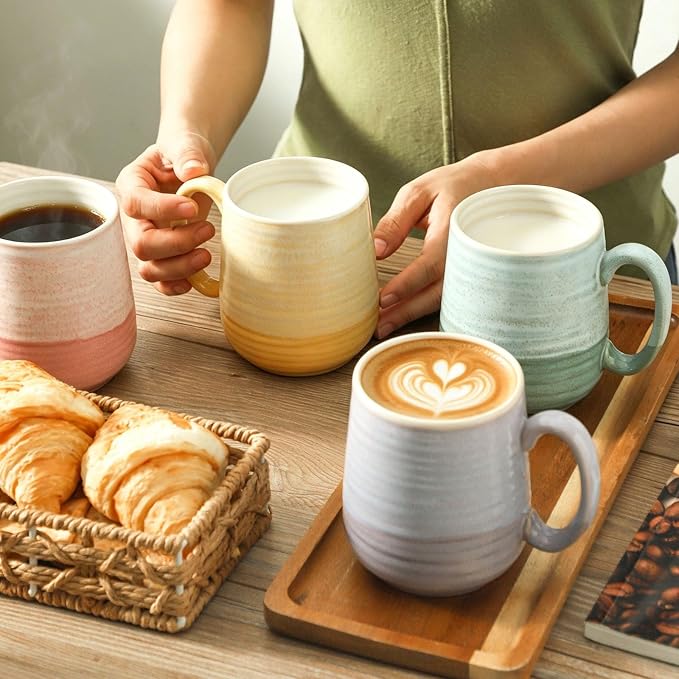 HASENSE 15oz Coffee Mugs Set of 4, Ceramic Coffee Cups with Handle for Tea, Cocoa, Latte, Milk, Porcelain Large Coffee Mugs for Kitchen, Coffee Bar, Rainbow - Image 6