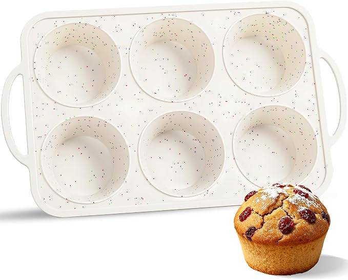 Jumbo Muffin Pan with Metal Frame Nonstick 6 Cup Extra Large Silicone Cupcake Pan for Baking, Deep Jumbo Muffin Tray for Egg Bites Muffins, Confetti Color Cream Gifts for Mom Home Baker（1 Pc） | Metal Frame, Nonstick, Extra Large Silicone, Deep Jumbo Mu... by AOTASO
