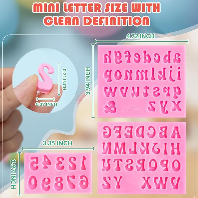 HKMTT Letter Molds Silicone for Chocolate Fondant Clay, Mini Size for Uppercase lowercase Alphabet Number Decorating Birthday Cake Strawberries Cake Pop Decorating Moulds BPA Free - Image 2