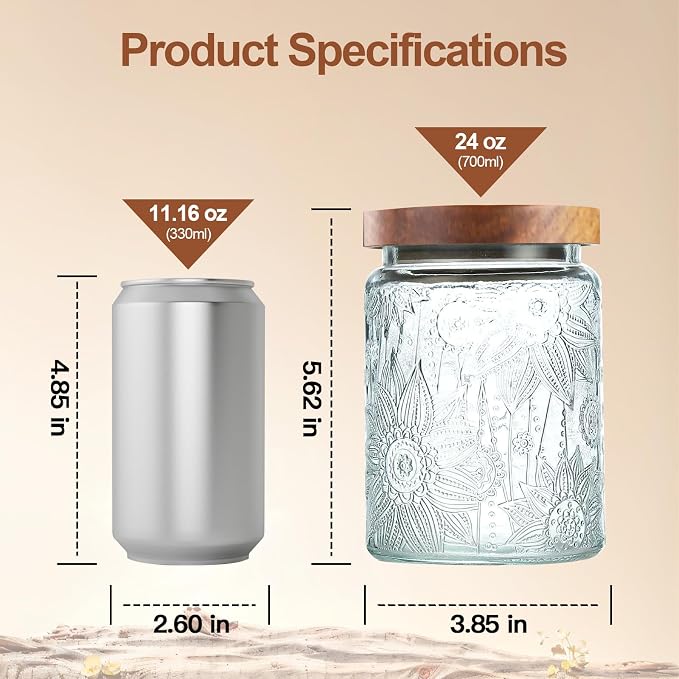 2-Pack 24 OZ Vintage Glass Jar with Lid, Airtight Food Storage Canisters with Bamboo for Kitchen Counter Pantry, Ideal for Coffee, Candy, Tea, Oats, Sugar, Cookies Decorative Jars - Image 2