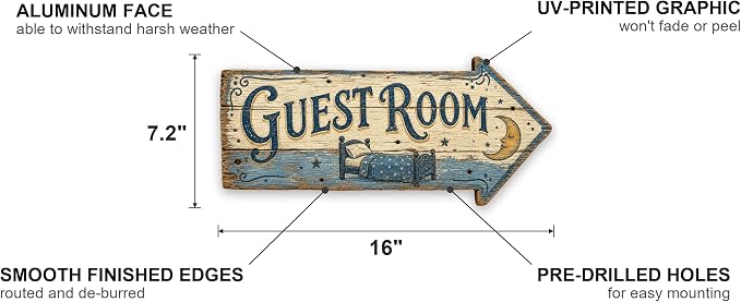 Guest Room Right-Pointing Arrow Sign | barnwood look, rustic, durable print, ready to hang - Image 2