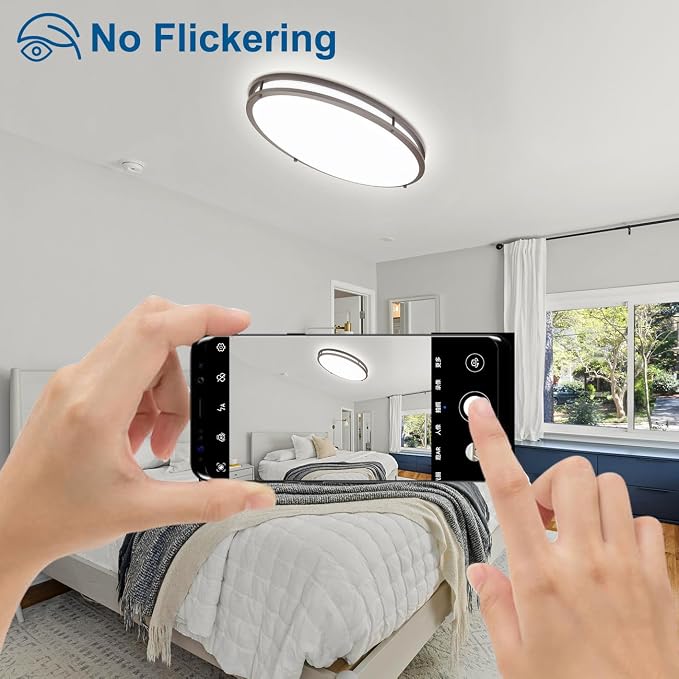 DAKASON 24Inch Oval LED Kitchen Ceiling Light Flush Mount, 40W Big LED Light Fixture Ceiling for Living Room, 3500K/4000K/5000K Dimmable, Modern for Dining Room/Laundry, Oil Rubbed Brown - Image 7