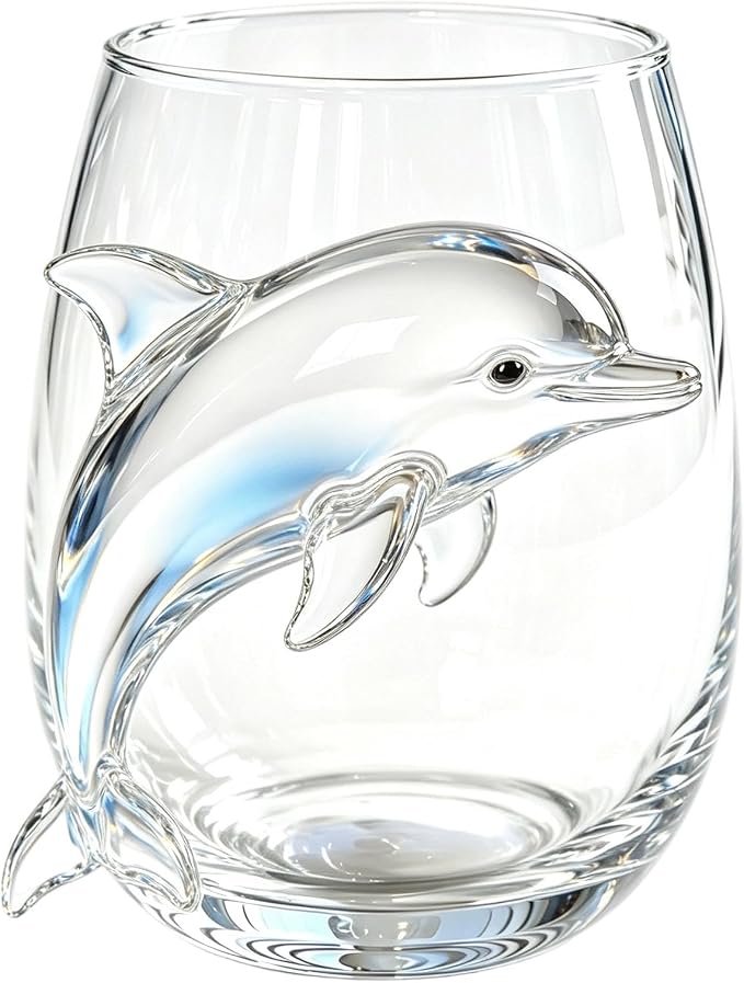 Artisanal Blue Ringed Glassware Octopuses Stemless Wine Glasses Marine Animal Bar Glass Coastal Home For Lovers (Clear3, A) by Unknown