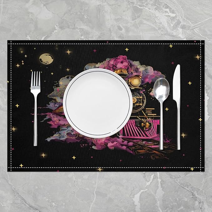 Feelyou Train Placemats Set of 4 Transportation Vehicle Table Mats Cartoon Train Transportation Place Mat for Kitchen Dining Table Party Decor Indoor Outdoor 18"x12" Cute - Image 2