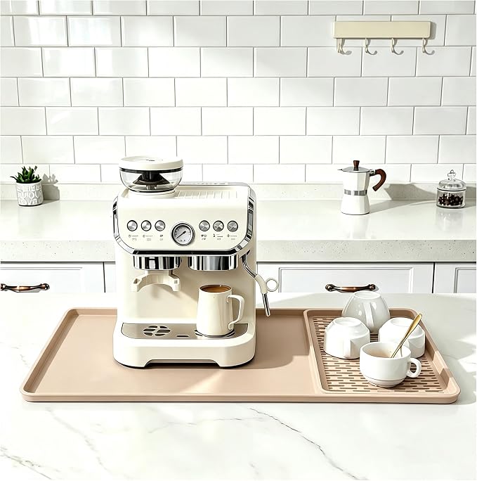 2 In 1 Extra Large 16"x28" Silicone Coffee Bar Mat Accessories for espresso Machine Detachable Dish Drying Rug Rack Stone Kitchen Dining Necessities Coffee Station Home Decor Clearance Beige - Image 3