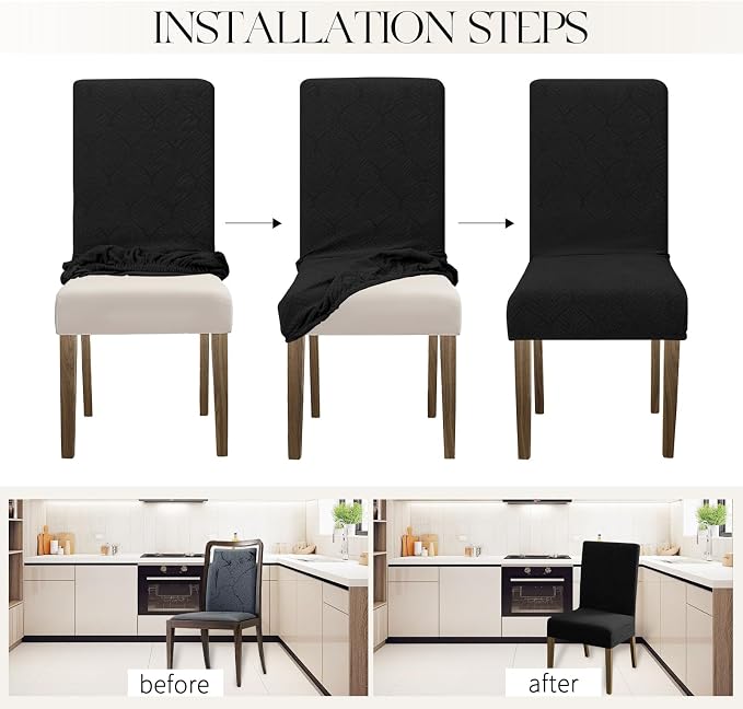 MOSAYT 100% Waterproof Dining Room Chair Covers Set of 4, Super Fit Stretch Jacquard Parson Chairs Slipcovers Removable Washable Chair Seat Protectors for Home, Kitchen, Banquet (Black) - Image 5