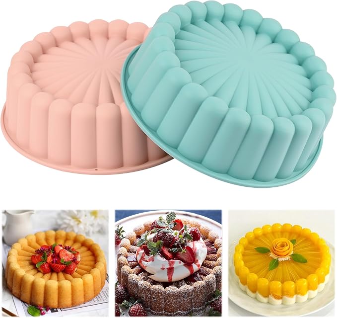 HUAKENER 2 Pcs Charlotte Cake Pan, 8 Inch Round Cake Pan | Nonstick Silicone Cake Molds for Cheese Cake, Chocolate Cake, Rainbow Cakes, Strawberry Shortcake, Brownie Tart Pie by HUAKENER