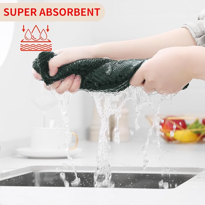 Homaxy 100% Cotton Waffle Weave Kitchen Dish Towels 12-Pack, Blackish Green | 13 x 28 Inches, Ultra Soft Absorbent Dish Towels, Quick Drying Cleaning Towels - Image 3
