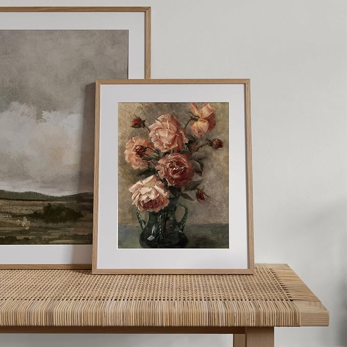 Wall Art Vintage, Retro Moody Floral Bathroom Canvas Painting Farmhouse Decor, Black Dark Classical Flower Still Life Prints, Canvas Wall Art for Bedroom, Living Room, Gallery, Vintage Wall Decor 8x10 No Frame - Image 2