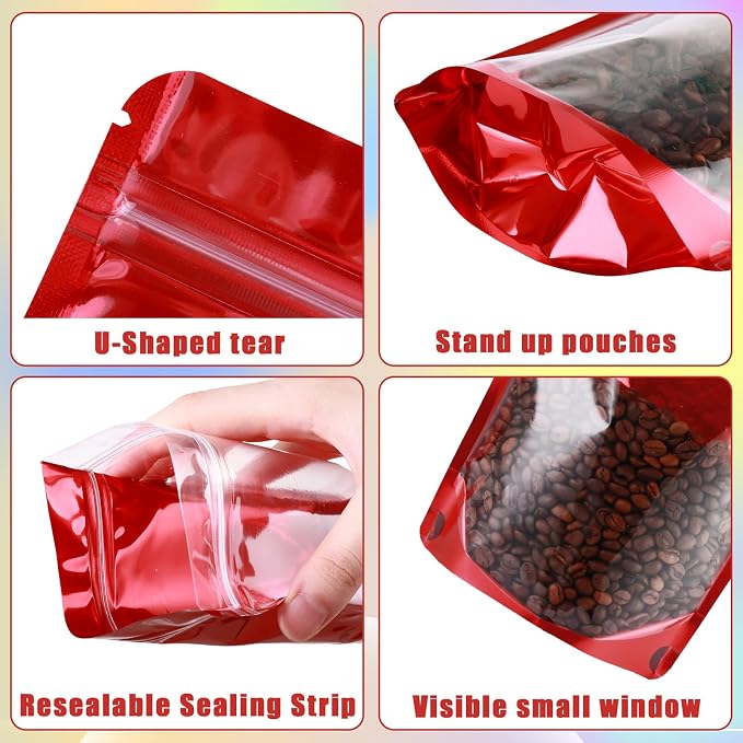 150 Pcs Mylar Bags for Food Storage, 5x8 Mylar Bag with Window Stand Up, Small Holographic Resealable Bags Smell Proof Bag Food Packaging for Small Business Freeze Dried Candy Jewelry Foil Packaging - Image 8