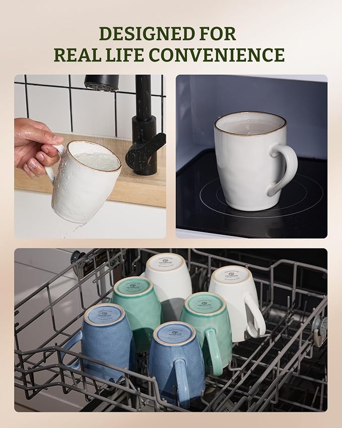 famiware Aurora Coffee Mugs, 14oz Mug Set of 4, Stoneware Mug, Cups for Kitchen, Cappuccino, Latte, Reactive Glaze, Microwave Safe, Scractch-resistant, Pearl White - Image 5