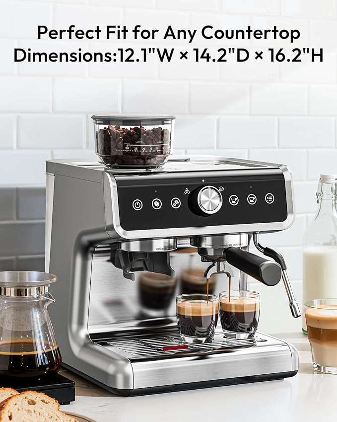 EUHOMY Espresso Machine with Grinder, 20 Bar Coffee Maker with Milk Frother Steam Wand, Professional Expresso Coffee Machines with Removable Water Tank, Latte & Cappuccino Machine for Home Barista