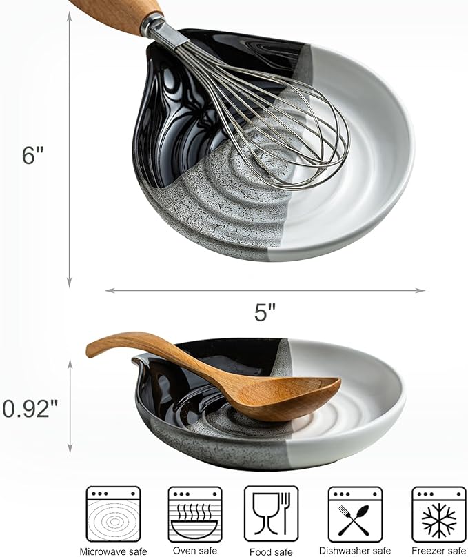 Large Ceramic Spoon Rest for Stove Top and Kitchen Counter, No Mess | Heat-Resistant Spoon Holder for Cooking Utensils, Spatula and Ladles | Nonstick, Dishwasher Safe, Cute Design, Gradient Black - Image 4