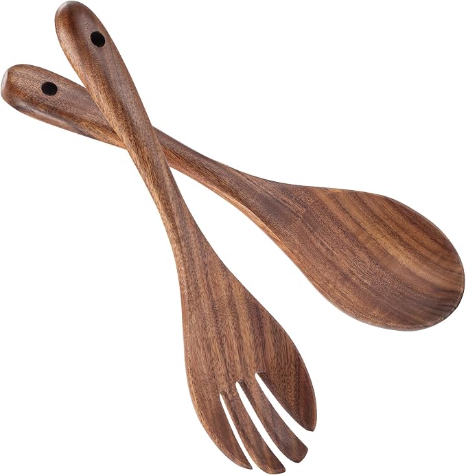 Muso Wood Acacia Salad Servers, 12-inch, Set of 2 | Wooden Salad Tongs for Serving Salad Mixes by Musowood