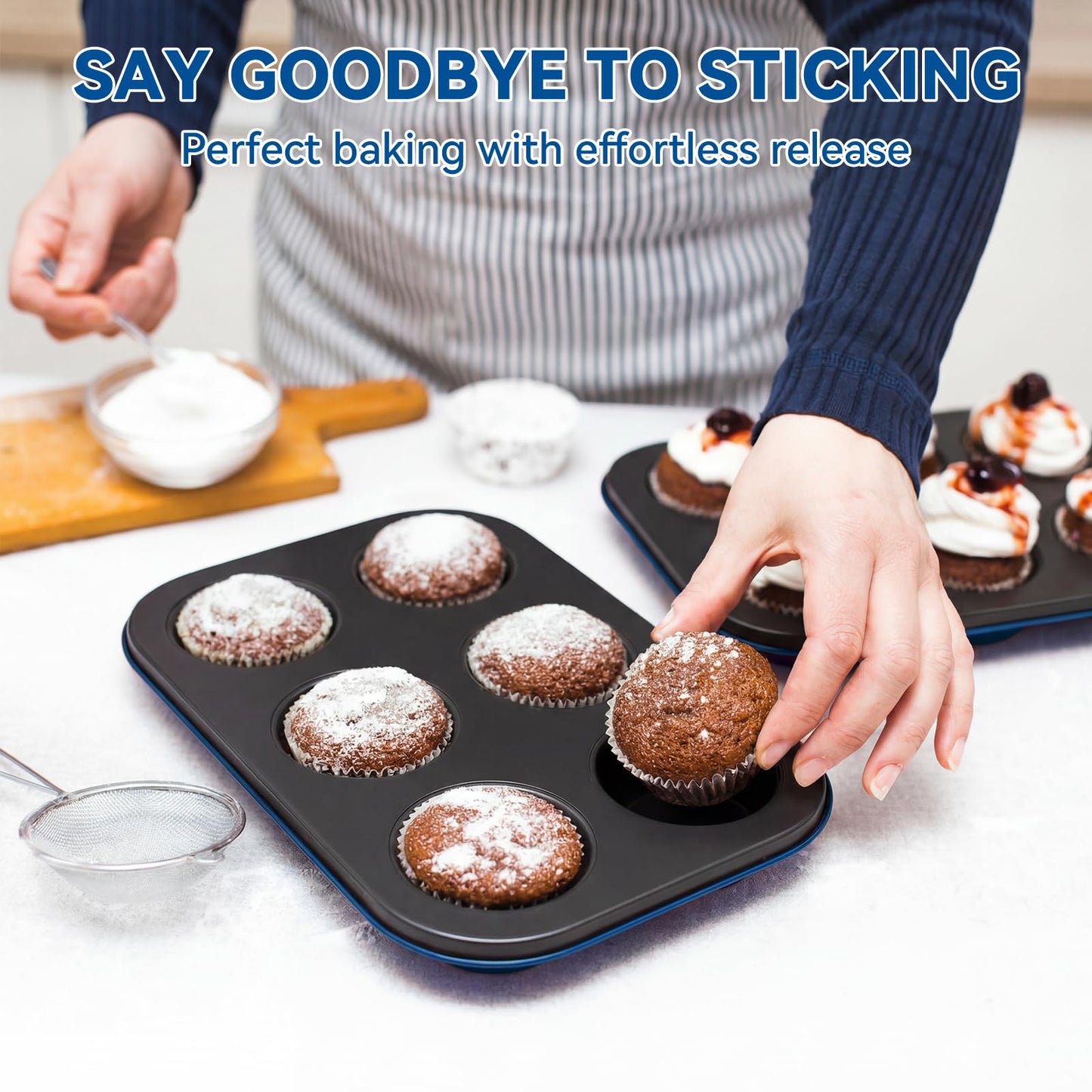 Wildone 13-Piece Baking Pans Set Nonstick - Stackable Bakeware Sets Including Cookie Sheets for Baking, Rack, Muffin Pan, Cake pan, Loaf Pan, Roasting Pan, Heavy Duty & Easy Clean, Plum