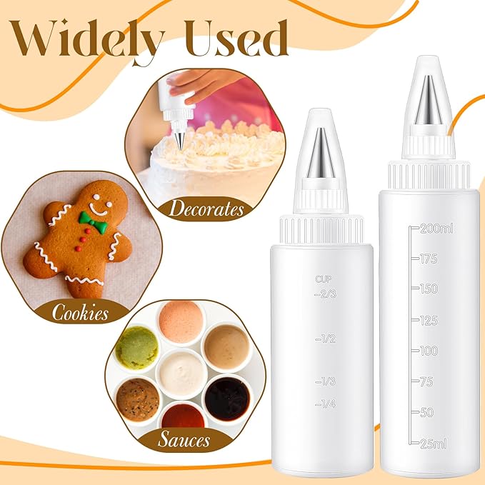 4 Pcs Plastic Squeeze Bottles for Cookie Icing Bottle Decorating Supplies Squeezing Applicator Writer for Food Coloring Frosting Pancake Arts (4 oz & 8 oz)