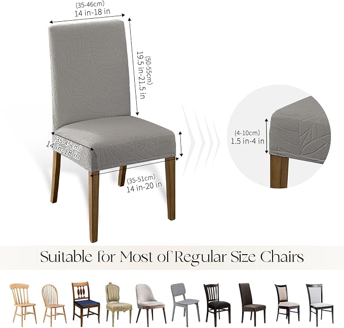 MOSAYT 100% Waterproof Dining Room Chair Covers Set of 2, Super Fit Stretch Jacquard Parson Chairs Slipcovers Removable Washable Chair Seat Protectors for Home, Kitchen, Banquet (Light Grey) - Image 6