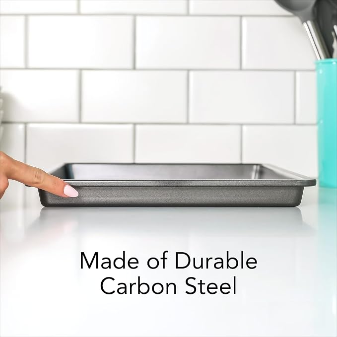 15 x 10 Inch Medium Gray Nonstick Steel Baking Cookie Sheet, Heavy Duty Oven Safe Bakeware Tray for Cookies, Pastries & Vegetable Roasting - Image 2