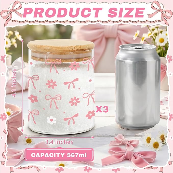 Pink Christian Glass Storage Jar with Lid, Candy Cookie Jars, 3Pcs | Pink Bow Candy Cookie Jars Christian Bible Verse Kitchen Canister Gifts for Women Cute Coquette Kitchen Containers - Image 3
