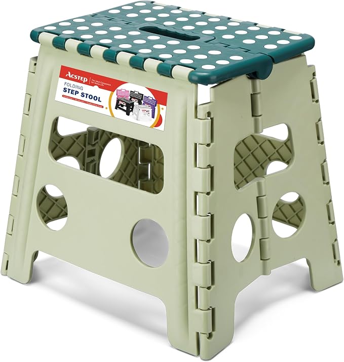 ACSTEP Foldable Step Stool for Adults 13 Inch, 300 lbs, Green | Lightweight Stepping Stool with Handle and Non-Slip Surface, for Reaching Kitchen Cabinets, Bathroom Shelves and Closets by ACSTEP