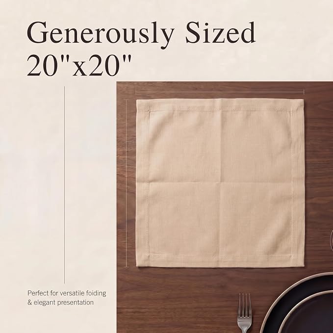 Urban Villa Cloth Napkins Cotton 20x20 (Set of 12) Taupe - Image 6