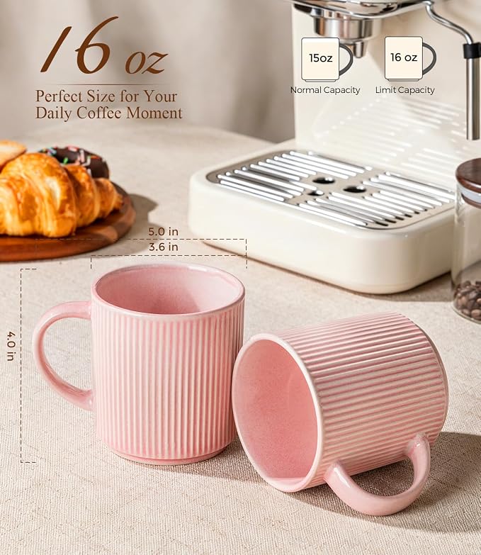 GBhome Coffee Mugs Set of 6，16 oz Coffee Cups with Handle | Cups for Latte, Tea, Cocoa & Milk, Ideal for Daily Use & Gifts, Microwave & Dishwasher Safe, Blush Pink - Image 3